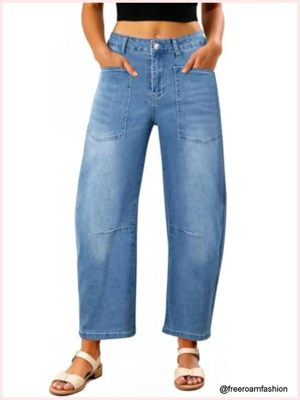 Womens Baggy Barrel Jeans High Waisted Wide Leg Boyfriend Denim Ankle Pants
